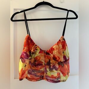 Bright Floral Mesh Crop Top